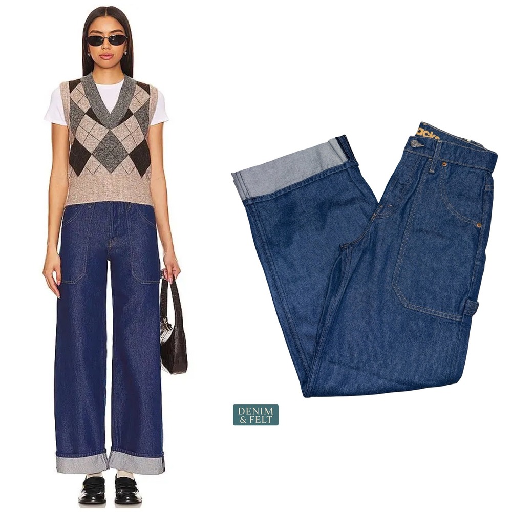 NEW MOTHER The Smoothie‎ Carpenter Sneak Jeans Dark Wash Cuffed Wide Leg 24